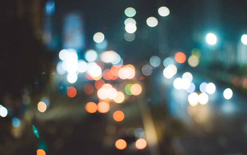 Blurry lights emphasising the affect of Astigmatism