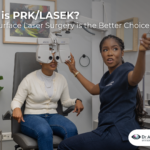Dr Anesu Madikane conducting an eye examination for a patient before surface laser surgery.
