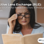 Middle-aged woman struggling to read a book due to presbyopia, before Refractive Lens Exchange