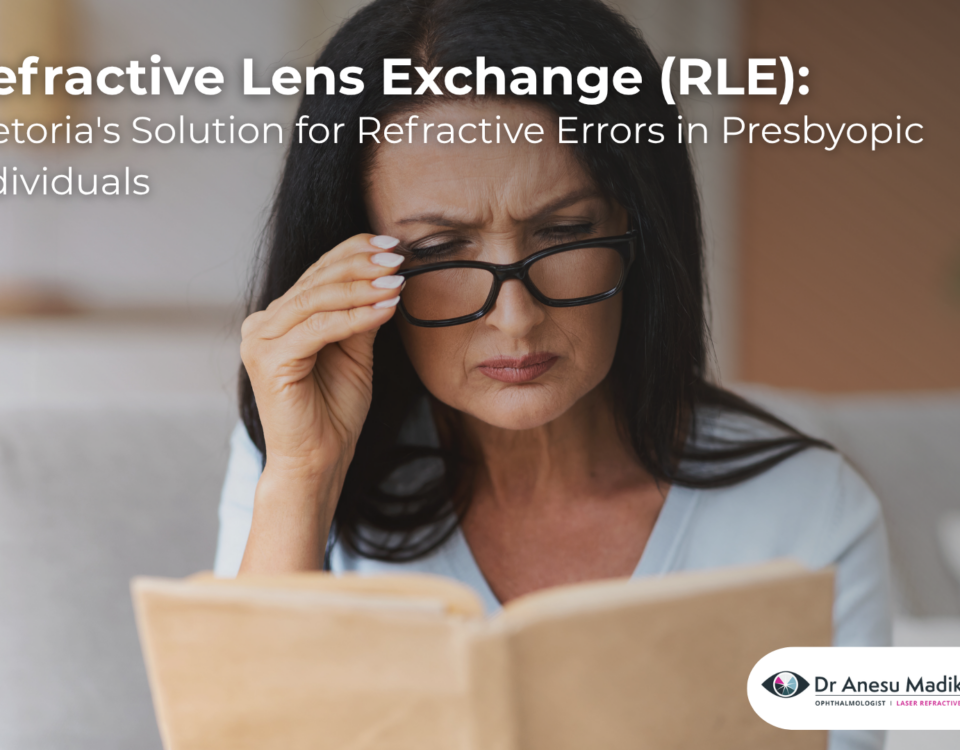 Middle-aged woman struggling to read a book due to presbyopia, before Refractive Lens Exchange